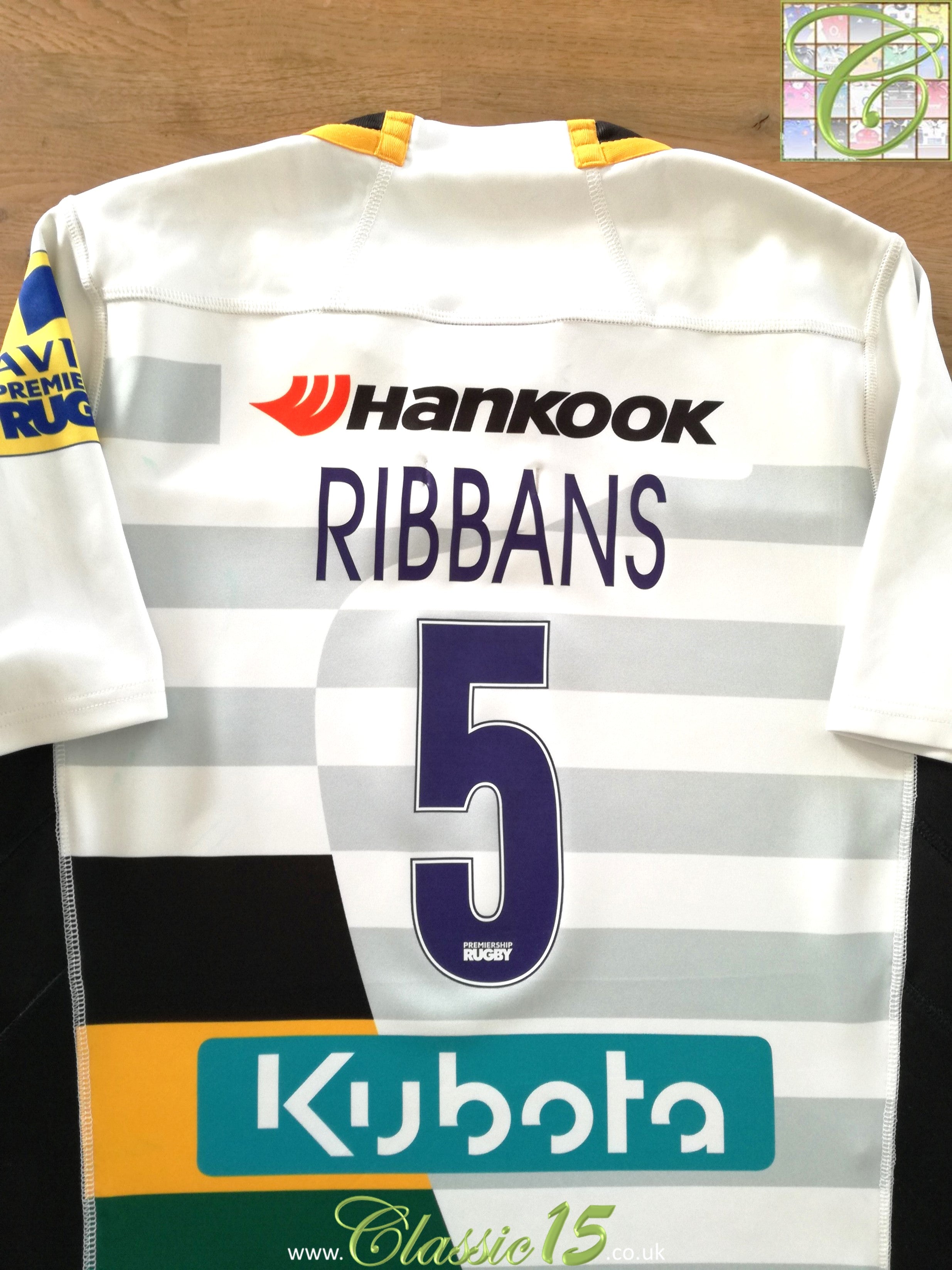 2016/17 Northampton Saints Match Worn Away Premiership Rugby Shirt Ribbans #5