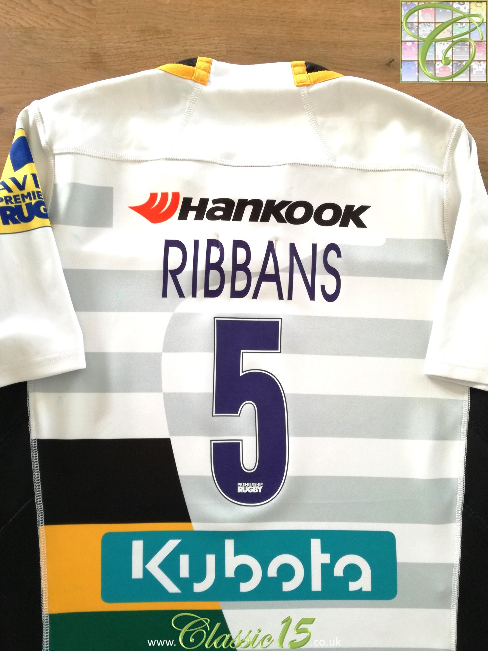 2016/17 Northampton Saints Match Worn Away Premiership Rugby Shirt Ribbans #5