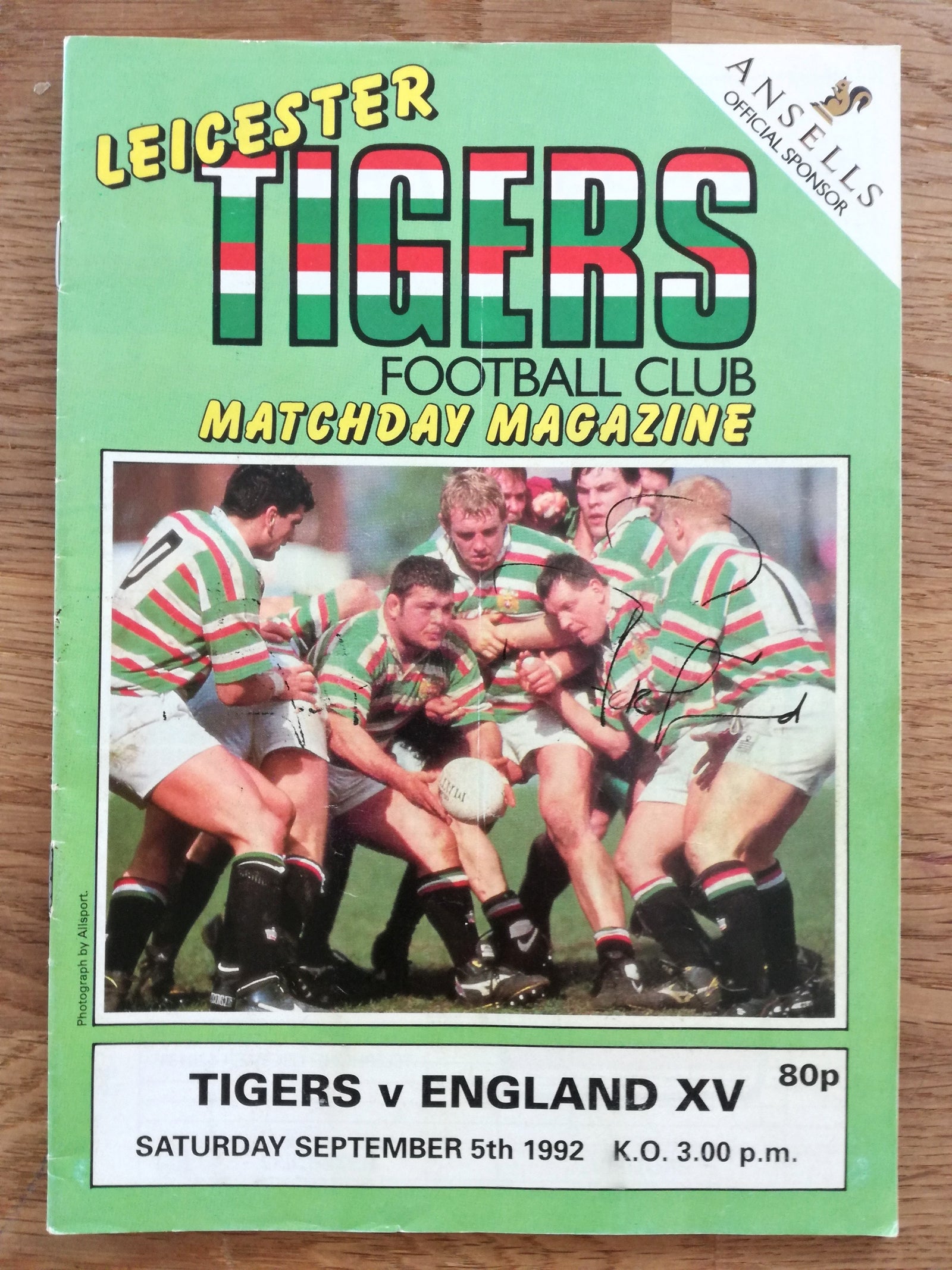 1992 England XV Match Worn (vs Leicester Tigers) Rugby Shirt (Underwood) #11 (L)