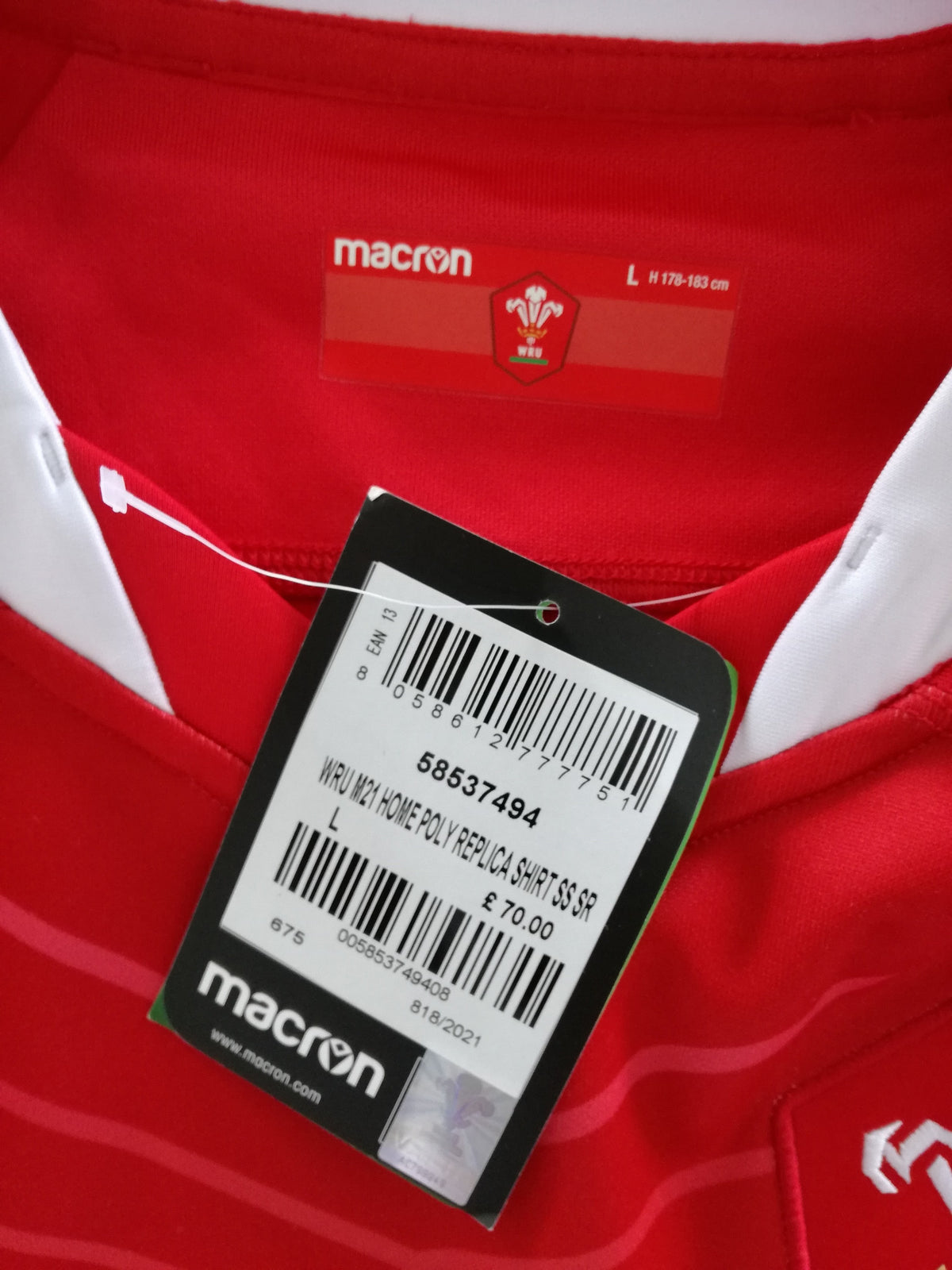 2021/22 Wales Home Pro-Fit Rugby Shirt (L) *BNWT*